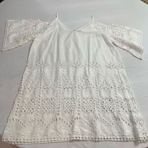 AMITA NAITHANI White Embroidered Eyelet Tunic Top Dress Size Medium